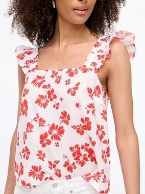 Jcrew White Floral Ruffle Strap Tank Top, Sz M